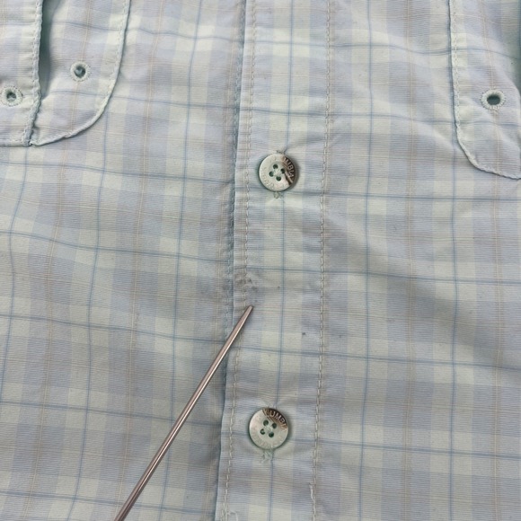 Columbia Super Bahama Plaid Short Sleeve Fishing Shirt Men's M Light Blue - Picture 5 of 9